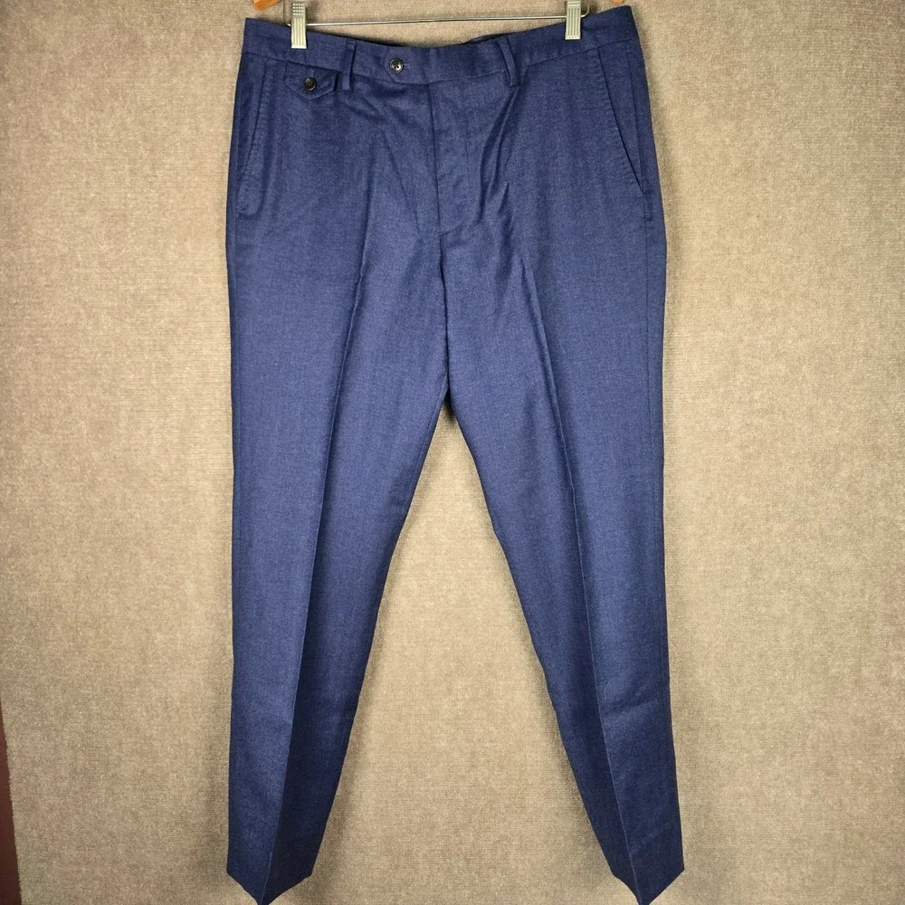 Bonobos Mens Blue Marzotto Italian Wool Dress Pants Trousers Size 35x30 Slim Fit